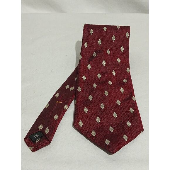 Filo A'Mano Hand Tailored By Tom James Maroon Silk Wide Tie Gold Diamonds - Picture 6 of 6